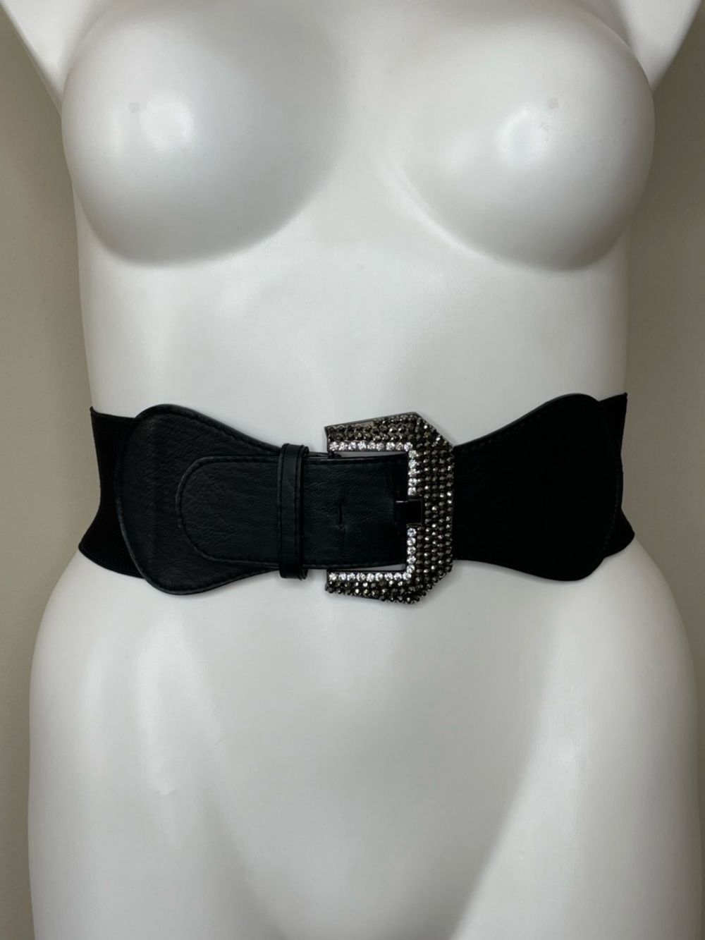 Wide Black Rhinestone Buckle Belt